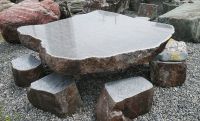 福島産　黒御影石　特級品　テーブル一式（イス６個付き）テーブル…高さ５５ｃｍ ／ 幅１５０×１６０ｃｍ（斜め２００ｃｍ）　　イス…高さ３０ｃｍ ／ 幅３０～４０ｃｍ φ 平均　天然￥６８０，０００
